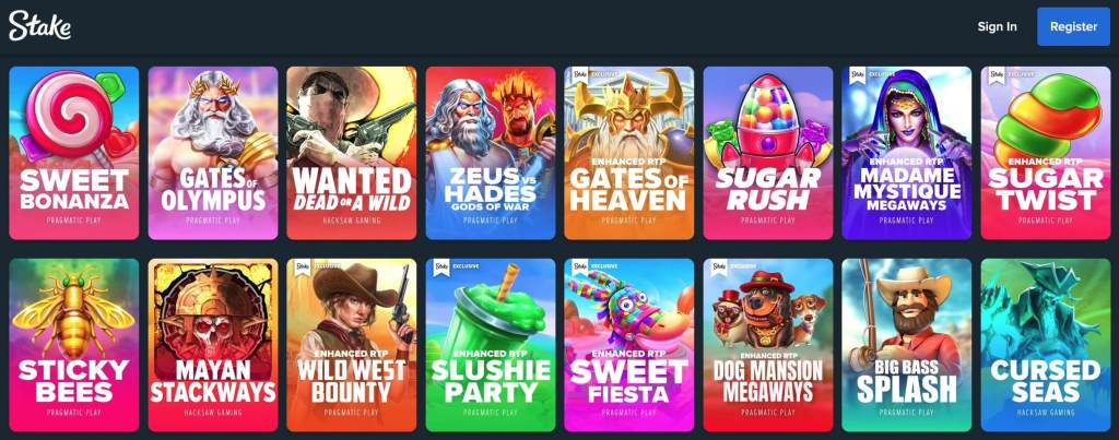 Stake's selection of slots