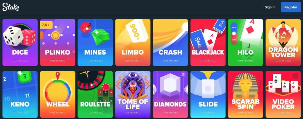 Stake's selection of original games